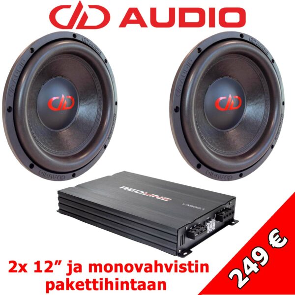 DD Audio Tupla 12 paketti 1 | 2x 12″ subwoofer ja monovahvistin